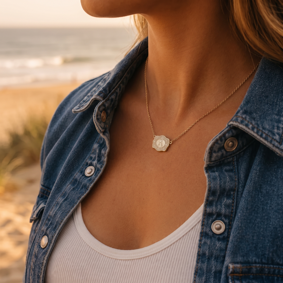 Mini Belt Buckle Initial Necklace