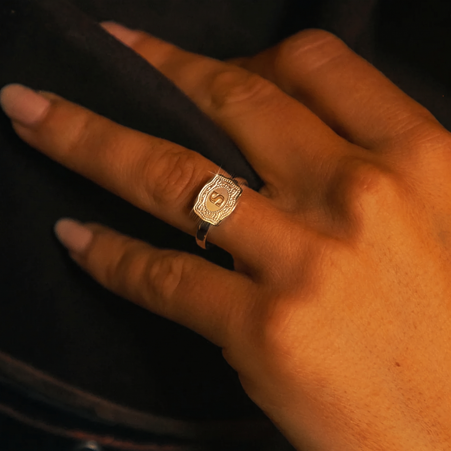 Mini Belt Buckle Initial Ring